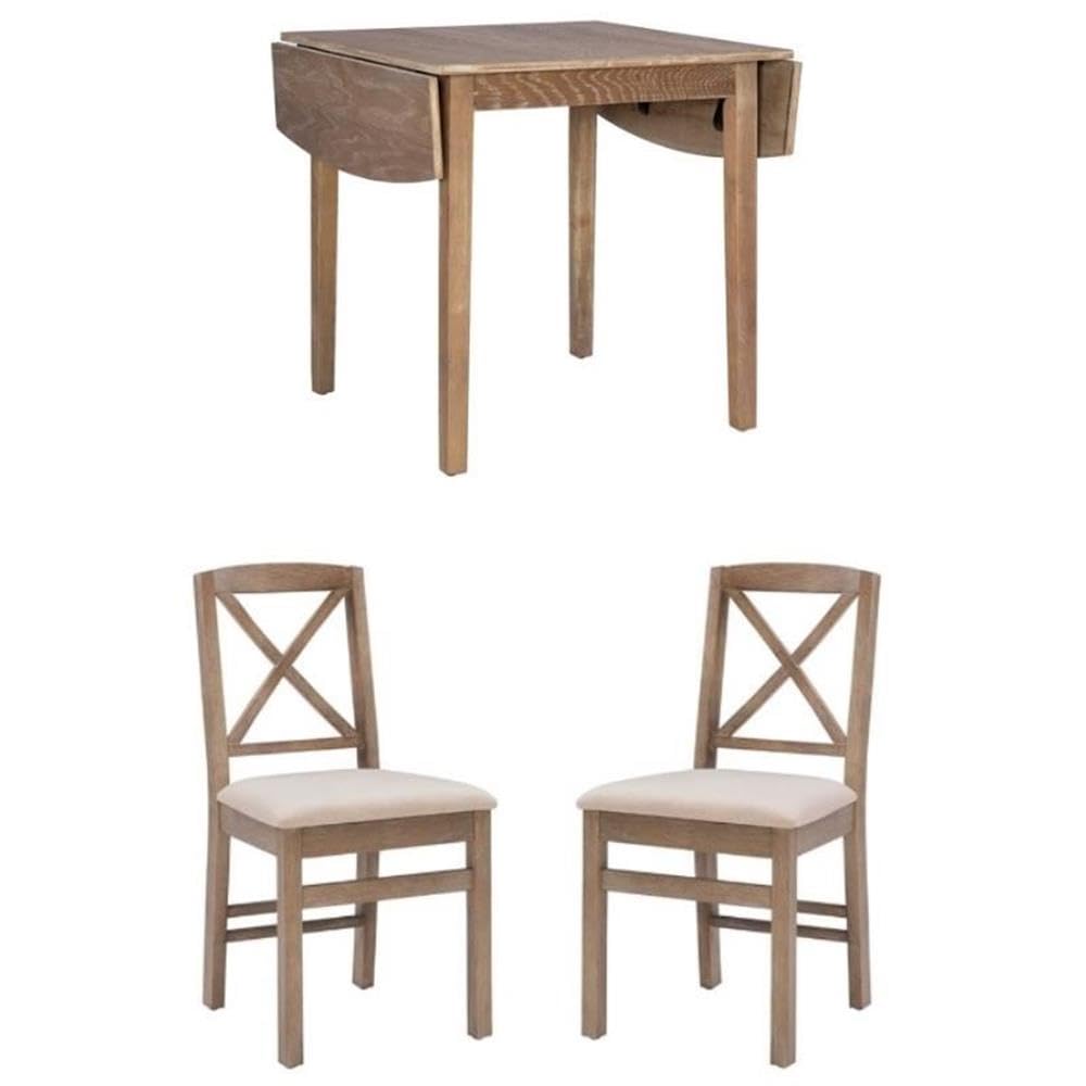 CHAIRS ONLYHome Square 3-Piece Set with Expandable Dining Table and Two Dining Chairs in Washed Gray, 30''Hx48''Wx30''D Table