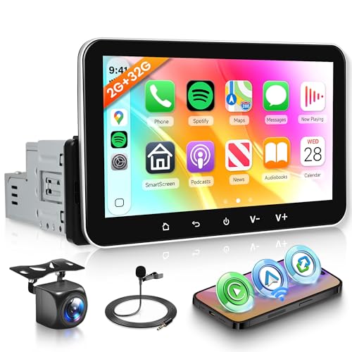 4 Core 2G+32G Android 15 Radio de Coche 1 DIN con Inalámbrico Carplay Android Auto GPS Navi WiFi 7 Pulgadas Pantalla Táctil Radio Coche con Mirror Link Bluetooth FM Radio EQ/USB/SWC Cámara Trasera