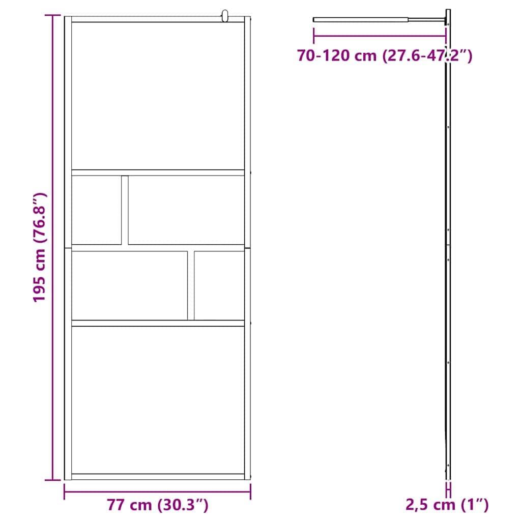 Parete Doccia Walk-in Nero in Vetro e Alluminio 80x195x0,5 cm Vetro Satinato con Area Trasparente per Vasca da Bagno, Paraspruzzi e Rinnovo Bagno Senza Barriere