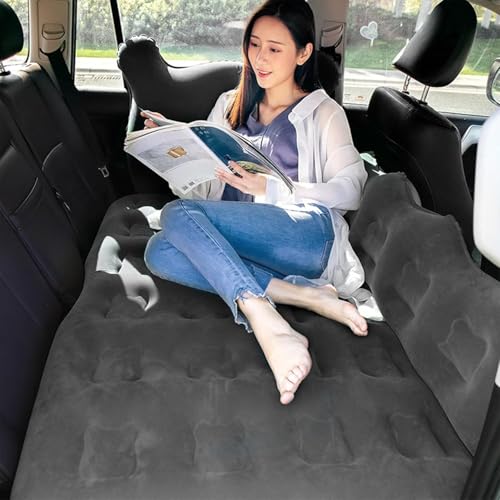 Image of Oshotto Big Size Thickend Travel Camping Inflatable Car Bed|Air Mattress with Pillow & Air Pump for Cars (Black)