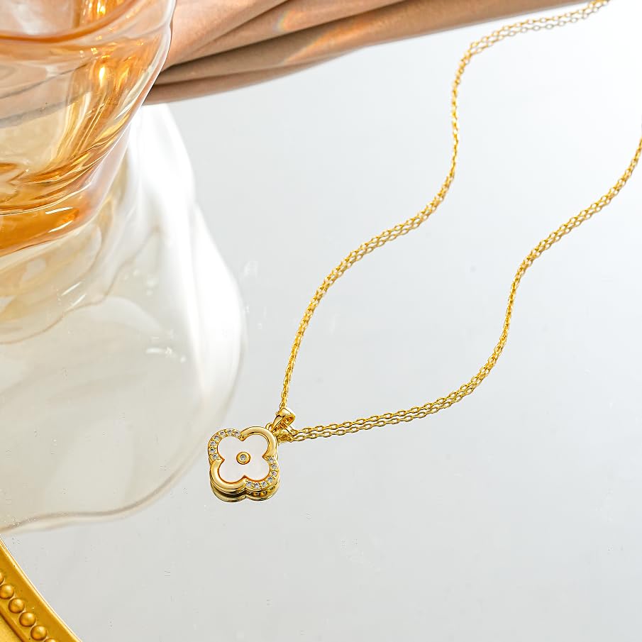 Four Leaf Clover Necklace for Women White Mother of Pearl Necklace Lucky Clover Pendant with Gift Box4
