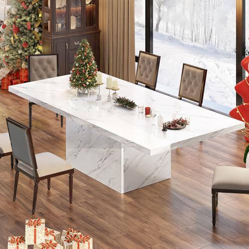 Image of HSH 71 inch White Faux Marble Dining Table for 6-8, Rectangle Dining Room Table