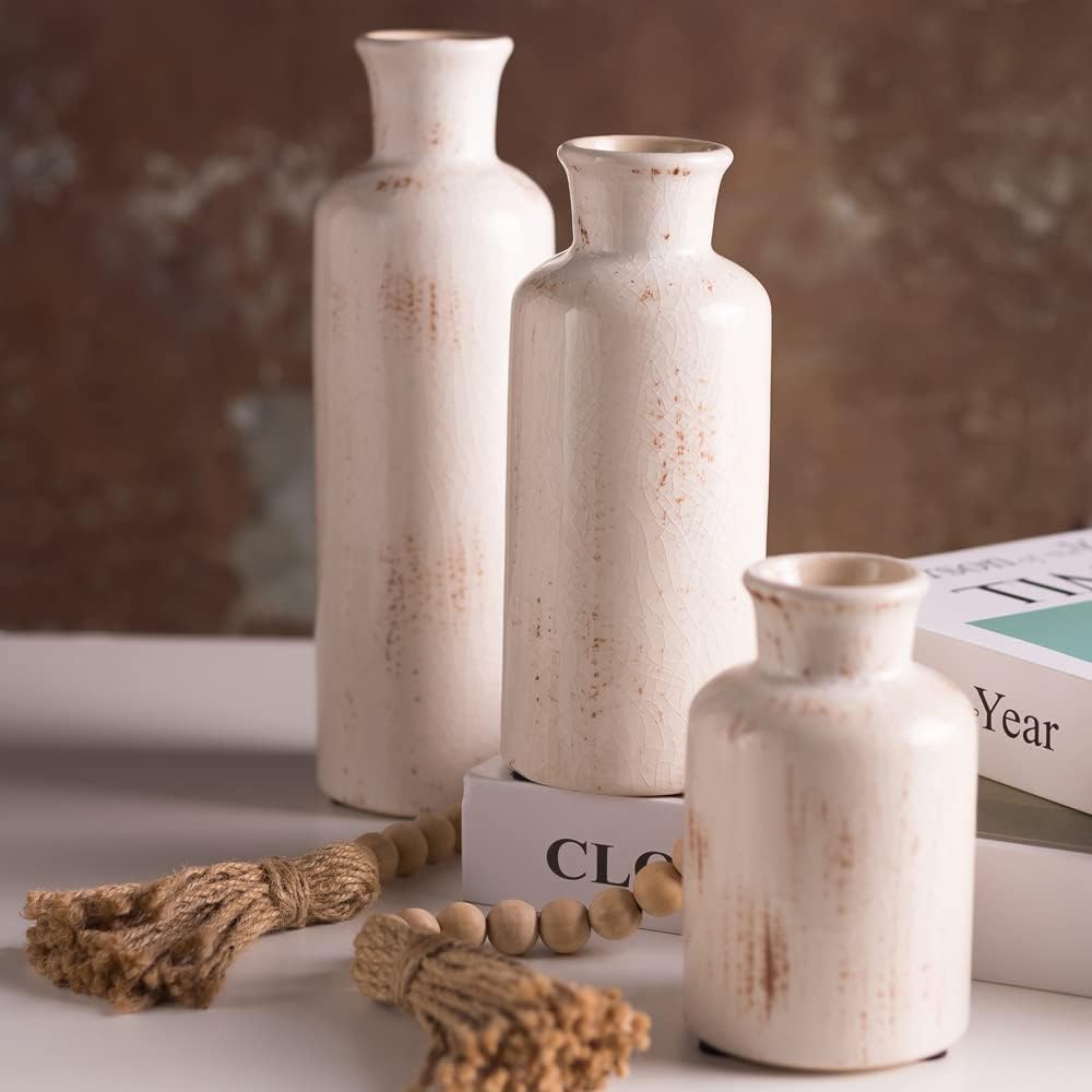 Ceramic Vase Set - 3 Small Vases,KAYLYNN Ceramic Vases for Rustic Home Decor, Living Room Decor, Table Décor, Bookshelf, Mantel Decor, Vases for Centerpieces, Vases for Flowers, Decorative - Image 4