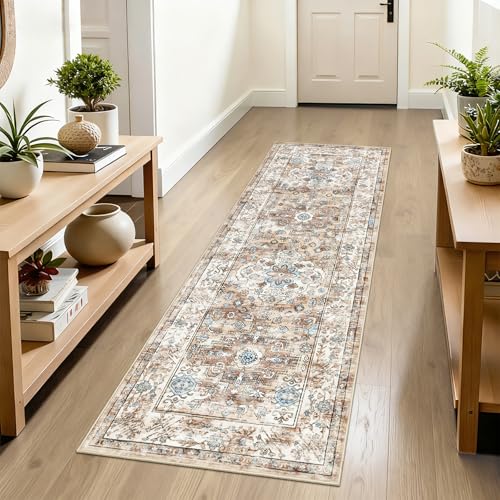 Enyhom Teppich Läufer 60 x 180cm, Lange Läufer Teppich Flur rutschfest Küchenteppich Maschine Waschbar Küche Bodenmatte für Eingang Schlafzimmer Treppe Badezimmer, Cremefarben