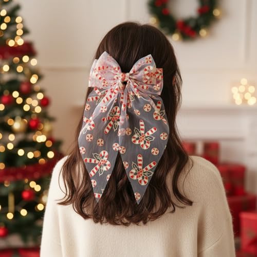 1 Pack Lazos de Navidad para Pelo para Mujeres y Niñas, Clip de Lazo Blanco de Tul de Malla con Cola Larga Sobredimensionada, Accesorios de Decoración para el Cabello miniatura 4
