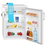 Bomann Kühlschrank ohne Gefrierfach mit 133L Nutzinhalt und 3 Ablagen | Kühlschrank klein mit Gemüsefach & wechselbarem Türanschlag | Tischkühlschrank leise mit LED Innenbeleuchtung | VS 2195.1 weiß