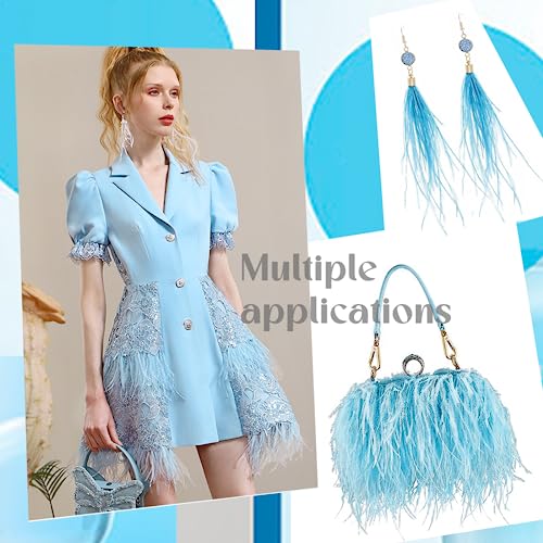 FQTANJU 2 Yards Soft & Natural Ostrich Feathers Fringe Trims Ribbon Used for Dress, Sewing, Craft clothing, lighting decoration, Clothing DIY, etc. (sky blue) - Thumbnail 6
