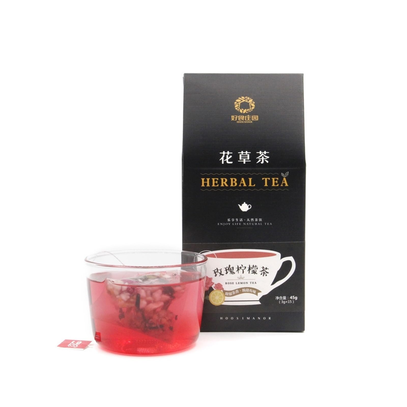 Herbata różana, cytrynowa i hibiskusowa, 45 g, 15 pojedynczo pakowanych trójkątnych torebek, mieszanka ziół i owoców(5pcs)