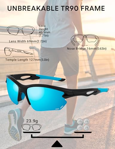 Image of BIRCEN Mens Polarized Sunglasses for Sports: TR90 Lightweight Sun Glasses Wrap Around Shades for Fishing Driving Cycling
