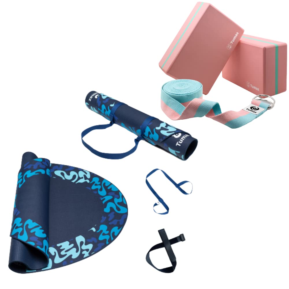 Tumaz Jump Rope Mat with Yoga Blocks Set - 54''x36'' Indoor Outdoor Workout Mat, 6mm Thick Non-Slip Jump Rope Pad For Jumping Rope, Yoga, Pilates, and Fitness Exercise with Oval Design,