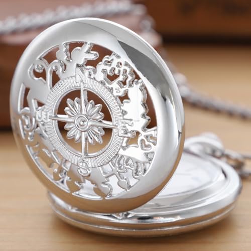 Image of Quartz Pocket Watch for Men, White Roman Digital Dial Pocket Watches for Men with Chain