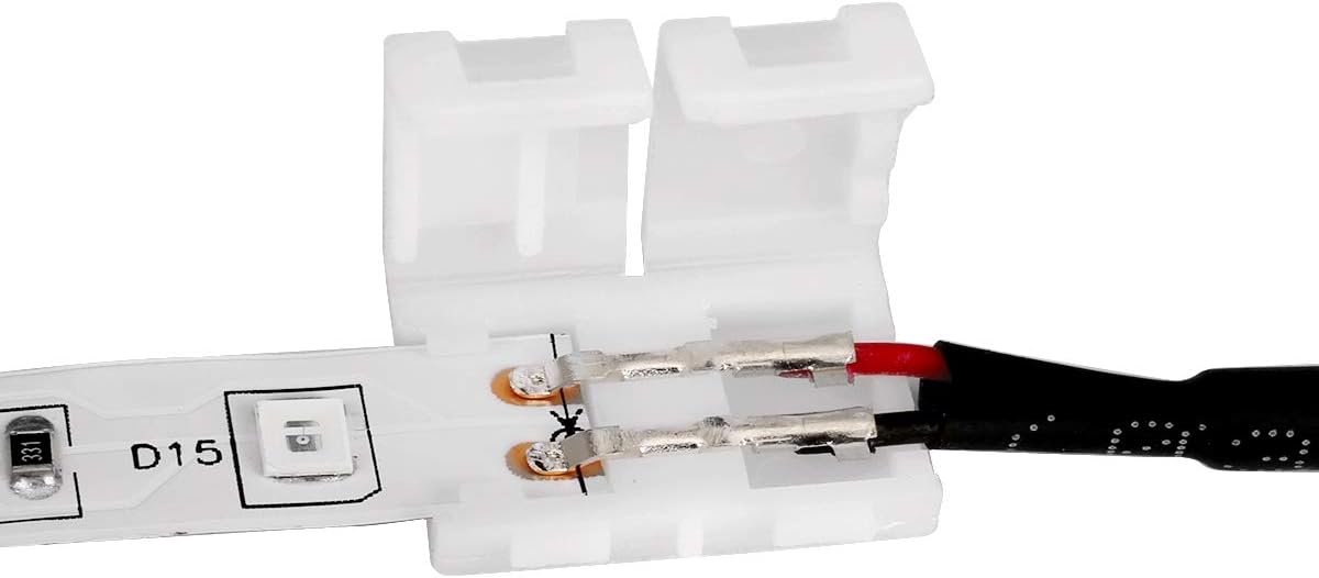 LE 2 Pin Connector Kit, 8mm DC Adapter Cable, Power Connectors for Single Color LED Strip Light, Pack of 2