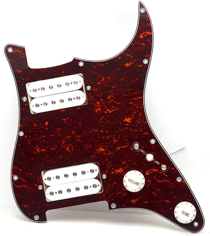 ROZILO Prewired Guitar Pickup Loaded HH Pickguard Dual Humbuckers for Strat ST Electric Guitar Red Tortoise w/White Pickup