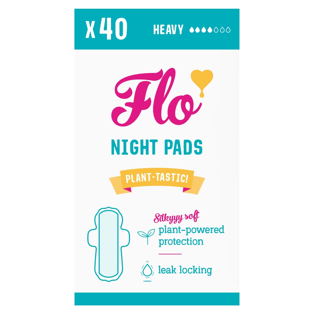 FLOBamboo Night Period Pads – Super Absorbent, Soft, Thin Sanitary Towels– Winged Breathable for Regular Flow – 40 Count Bulk PackGlobal Organic Textile StandardGlobal Organic Textile StandardGlobal Organic Textile StandardGlobal Organic Textile Standard