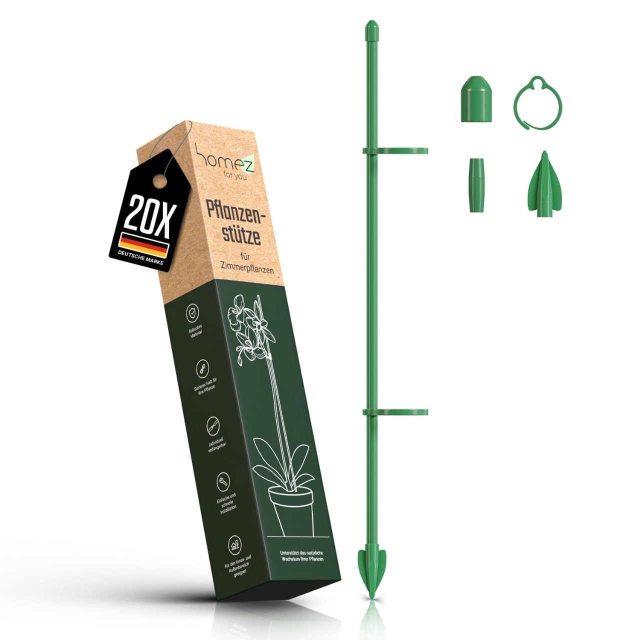 Pflanzenstütze Zimmerpflanzen 20er Set - Pflanzstäbe inkl. 40 Clips – Pflanzenhalter für Orchideen, Kräuter und kleine Topfpflanzen - stabile Rankhilfe