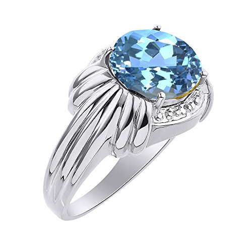 Bague topaze bleue en argent sterling, le cadeau de naissance idéal en diamant