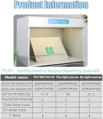 Light Booth Color Matching Cabinet - 4/5/6 Light Sources for Accurate Textile, Ceramics, Shoes & Leather Color Evaluation - 45° Grandstand Design for Optimal Viewing