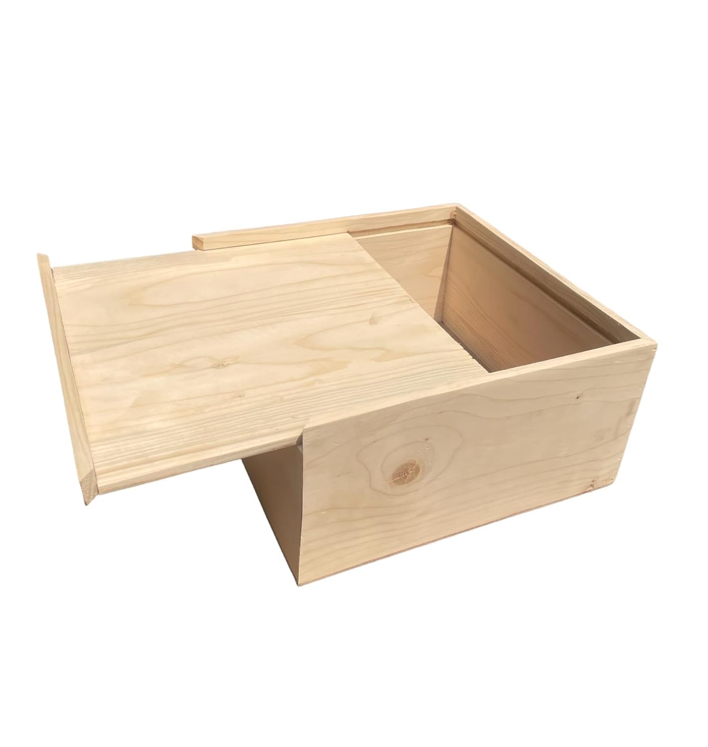 Pine Wood Storage Box with Slide Lid, Sliding Natural Pine Wood Box Case Container for all purpose10X10X3inch