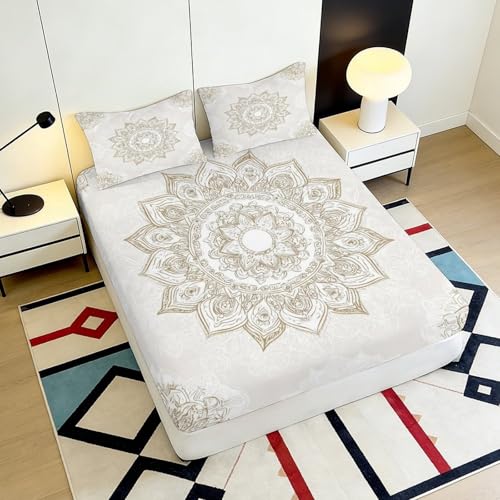 Drap-housse mandala 90x200 couvre-lit microfibre avec bonnet 25cm - 6