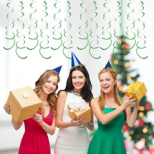 Image of 30 Pieces Green Party Swirl Decorations, Sparkle Green Hanging Swirls Whirls Shimmer Plastic Streamer for Ceiling, Party Supplies for St. Patrick's Day Tropical Hawaiian Birthday Christmas Party Decor