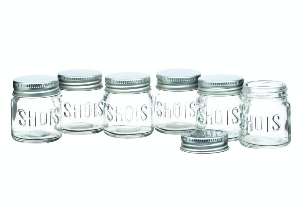 BarCraft Jar Shot Glasses with Lids, Set of 6, 60ml, Mini Glass Jars, Verres Clairs