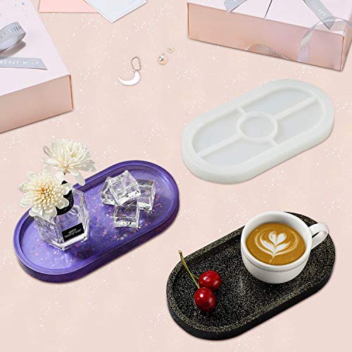 Beature 2 Pieces Diy Tray Silicone Resin Mold - Oval Jewelry Making Molds, Clear Epoxy Resin Casting Mold For Diy Jewelry Container Ring Trinket Storage Plate Mould thumb #1
