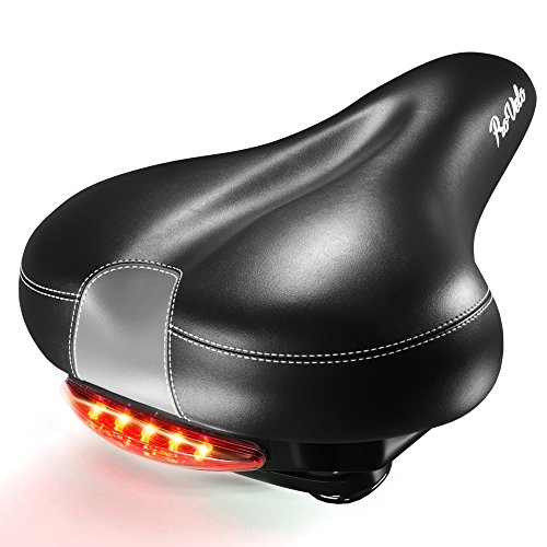 provelo Most Comfortable Bike Seat for Men Women - Wide Soft Padded Bicycle Saddle – LED Taillight – Clamp and Protection Cover Included – Comfort Memory Foam Cushion - Waterproof Leather