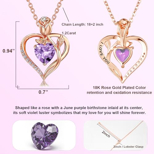 Image of Heart Birthstone Necklace for Women I Love You