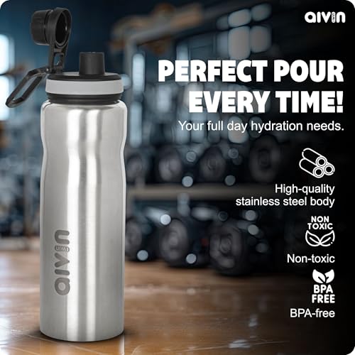 Image of Aivin Coolsip Stainless Steel Water Bottle | Leak Proof & Break-Proof | Lid is Sealed by a Silicone Ring | Best Usage for Office /School /College /Gym /Picnic /Home /Fridge |1 Litre | Silver (Coolsip)