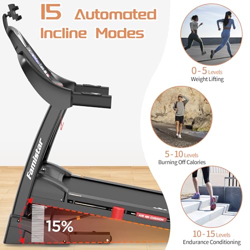 Image of Folding Treadmill, 4.5HP Incline Treadmill with 300 lbs Capacity, Treadmill for Home with 15 Auto Incline, LED Display, 64 Programs, 10MPH Speed, Smart APP