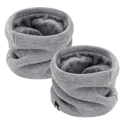 2-teiliger Halstuch, wärmer, winddicht, Thermo-Strickschal für Damen und Herren, dicker Winterschal für kaltes Wetter, gestrickter Kreisschal für Outdoor-Sportarten, grau,...