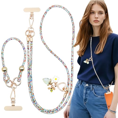 QIOFEARTH Phone Strap Crossbody and Wrist Lanyard/Cute Strawberry Charms, Anti Theft Layered & Wrist Strap Universal Cell Phone Neck with 2 Phone Tabs for Women