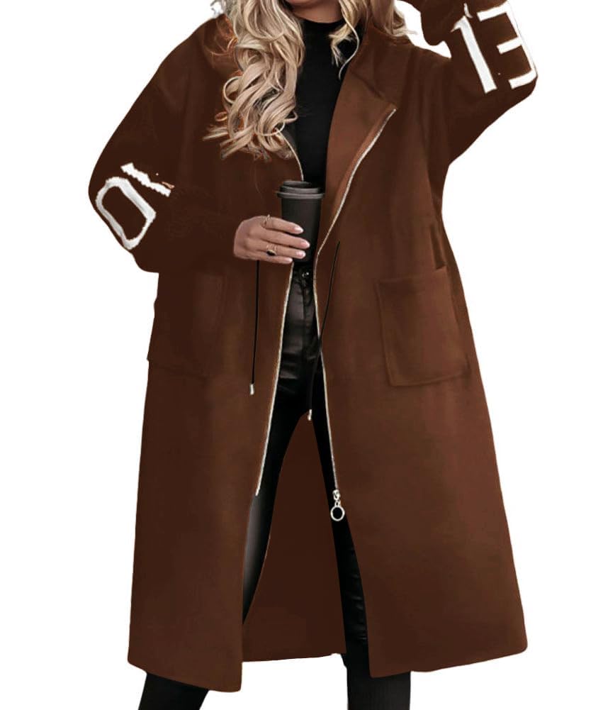 chouyatou Women's Casual Knitted Sleeve Wool Trench Coat Zip Up Hooded Wool Blend Overcoat with Pockets-picture-44
