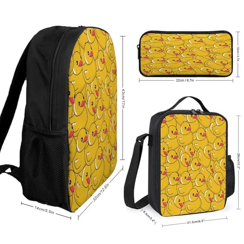 Cute Yellow Rubber Duck Backpack Set 3 Pieces Backpacks Lunch Bag Wallet For Travel Outdoor Sports2