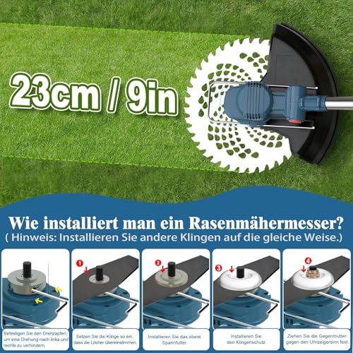 YEXLXLN Rasentrimmer mit Akku, Akku Rasentrimmer für Makita-Akkus mit 5 Klingentypen, 21V Rasentrimmer mit Unkrautbürste, mit 2X4.0Ah Akku Freischneider, Tap&Go M10 x 1,25, für Garden Trimmen