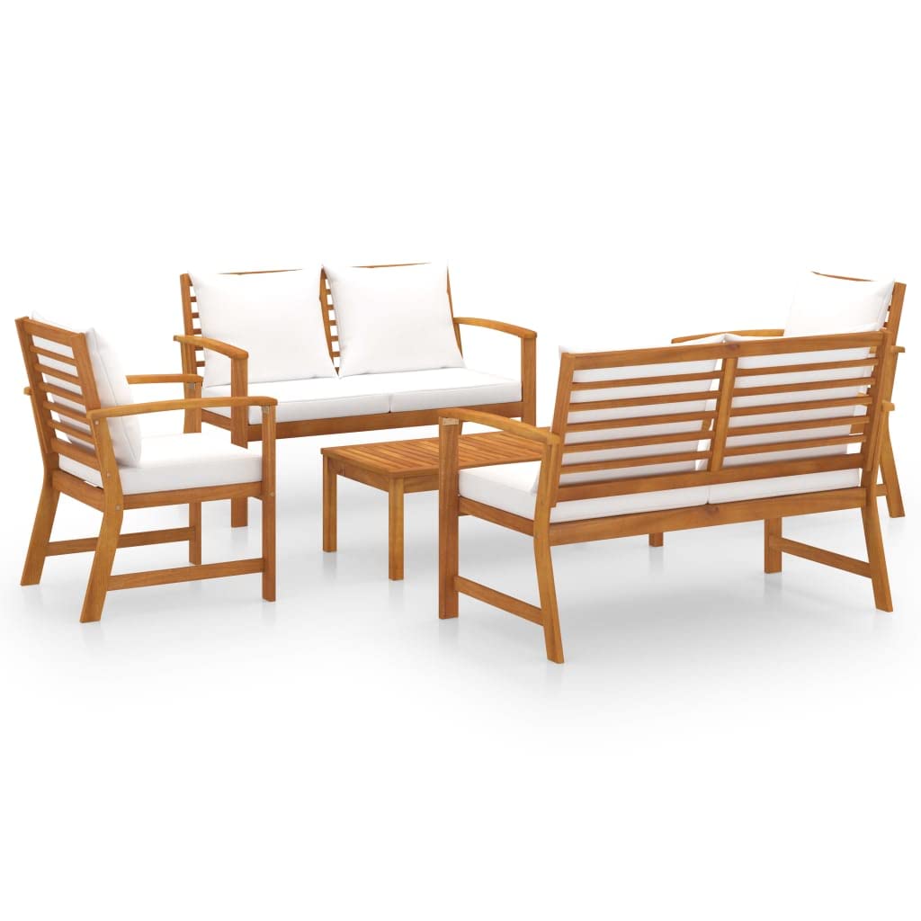 vidaXL Salon de Jardin 5 pcs avec Coussin Mobilier de Patio Meubles de Terrasse Mobilier de Jardin Meubles d'Extérieur Bois d'Acacia Massif