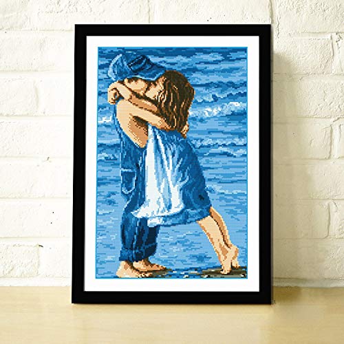 Kit Mezzo Punto Ricamo Arte Fatta a Mano Fai da Te Ricamo Punto Croce Ricamo Stampato Kiss Bacio Abbraccio Sea Childhood Cross-Stitching Set Decorazione della casa Punto Croce Kit