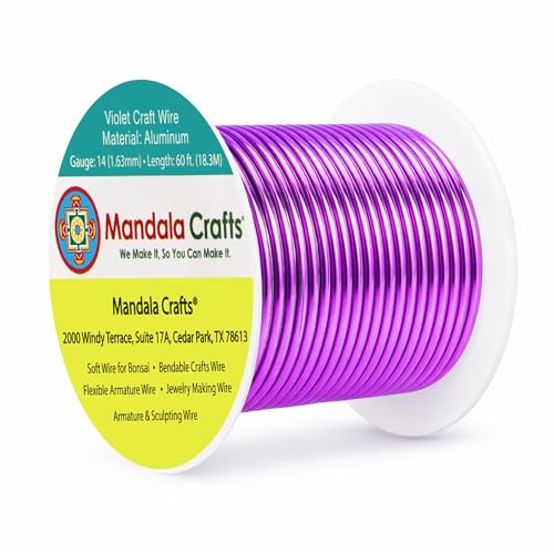 Image of Mandala Crafts 14 Gauge Violet Anodized Aluminum Craft Wire, 60 FT | Colored, Flexible, Bendable, for Bonsai, Armature, Sculpting, Wire Wrapping, Jewelry Making, Weather & Tarnish Resistant