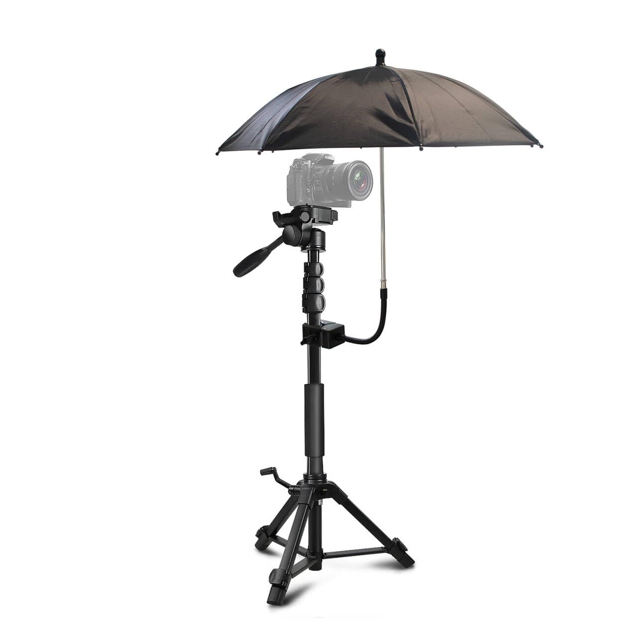 Photo 1 of 20 Inch Tripod Umbrella, Adjustable Gooseneck Camera Rain Cover, Umbrella Chair Clamp for Cameras, Rain & Sun Protection, for Outdoor Photographing Filming, Black