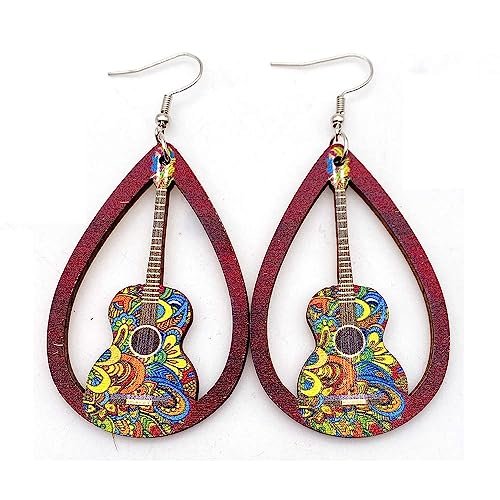 Personal Guitar Dangle Earrings Musical Instrument Wood Earrings for Women Music Lovers Teacher Jewelry