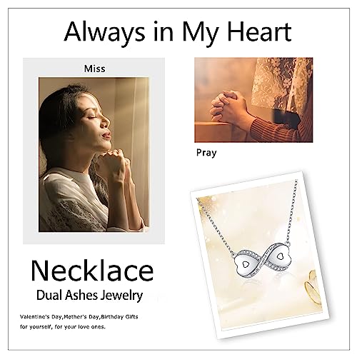 Sterling Silver Dual Infinity Urn Necklace for Women: Double Heart Cremation Necklaces Jewelry Hold Two Ashes - Infinity Memorial Keepsakes Pendant Jewelry Gifts for Loved Ones2