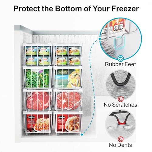 iSPECLE Freezer Organizer Bins 8 Pack - Stackable Wire Baskets for 7 Cu.Ft Chest Freezer, 14.7" Length Storage for Frozen Meat & Veggies, Rust-Resistant Coated Metal, White