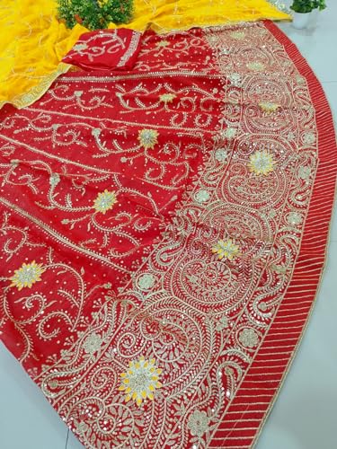 Image of Heavy Embroidery Work Semi Stitched Shimmer Silk Designer Rajputi Poshak For Women Rajasthani Lehenga Choli