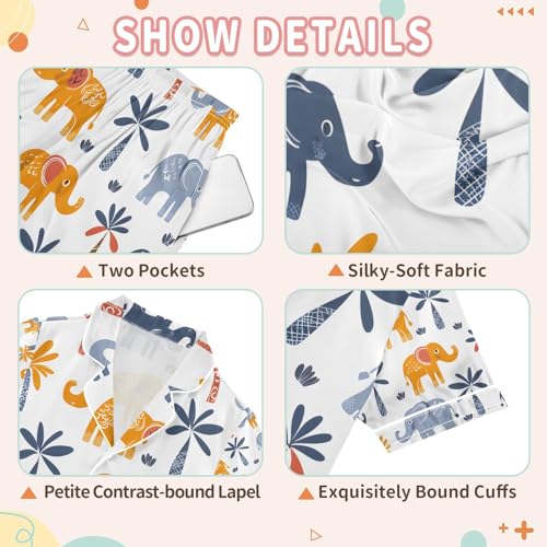 senya Hand Drawn Elephants Satin Summer Pajama Sets Silk Short Sleeve Button Down Sleepwear3