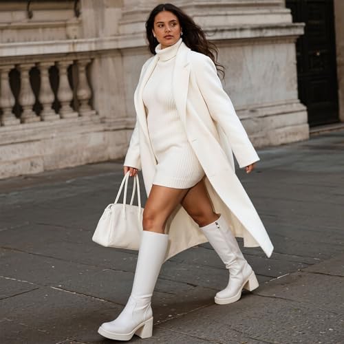 Image of Choiran Knee High Boots for Women - Platform Chunky Square Toe Tall Boots with Block Heeled Side Zipper, Fashion Long Gogo Boots for Spring Fall