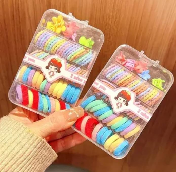 CROWN CARE GIRL Kids Girl Hair Accessories Baby Girls, Kids Hair Ties Rubber Band Small Claw Clips Gift Pack 2 Box Combo Set