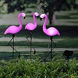 Farbe: pink Flamingo Gartenfigur 3er-Set Solar-Lampe Solarleuchte Garten Gartendeko ca.52cm
