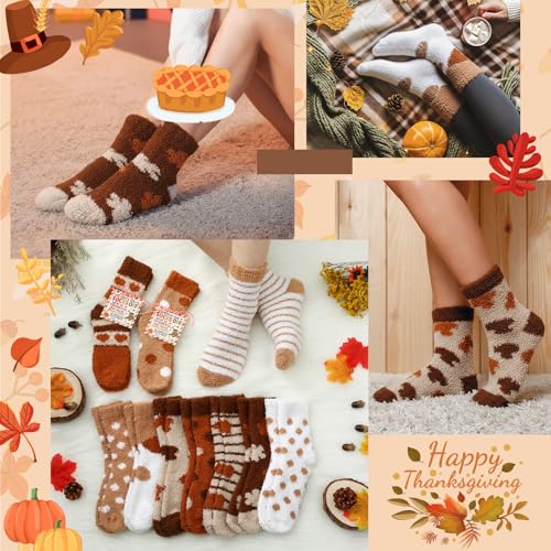 Jeyiour 30 Pairs Fall Thanksgiving Socks Set Soft Fuzzy Sock with Gift Tags Stocking Fluffy Cozy Slipper Stocking Warm Winter Gift for Women4
