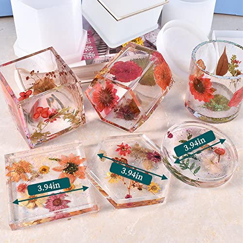 3 Sets Large Silicone Plant Molds, Container Coaster Resin Concrete Mold, Cylinder Cube Hexagon Silicone Mold For Candle Vessel Succulent Planter Pot Pen Holder Jar, Handmade Crafts Supplies #TOP3