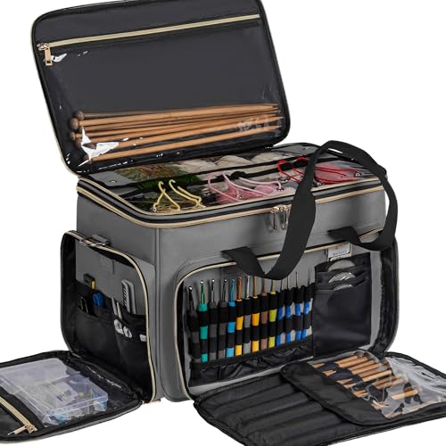 Bolsa de tricô grande organizador de armazenamento de fios, bolsa de crochê portátil, bolsas de fio para crochê em movimento para agulhas de tricô, ganchos de crochê, acessórios de tricô, projeto